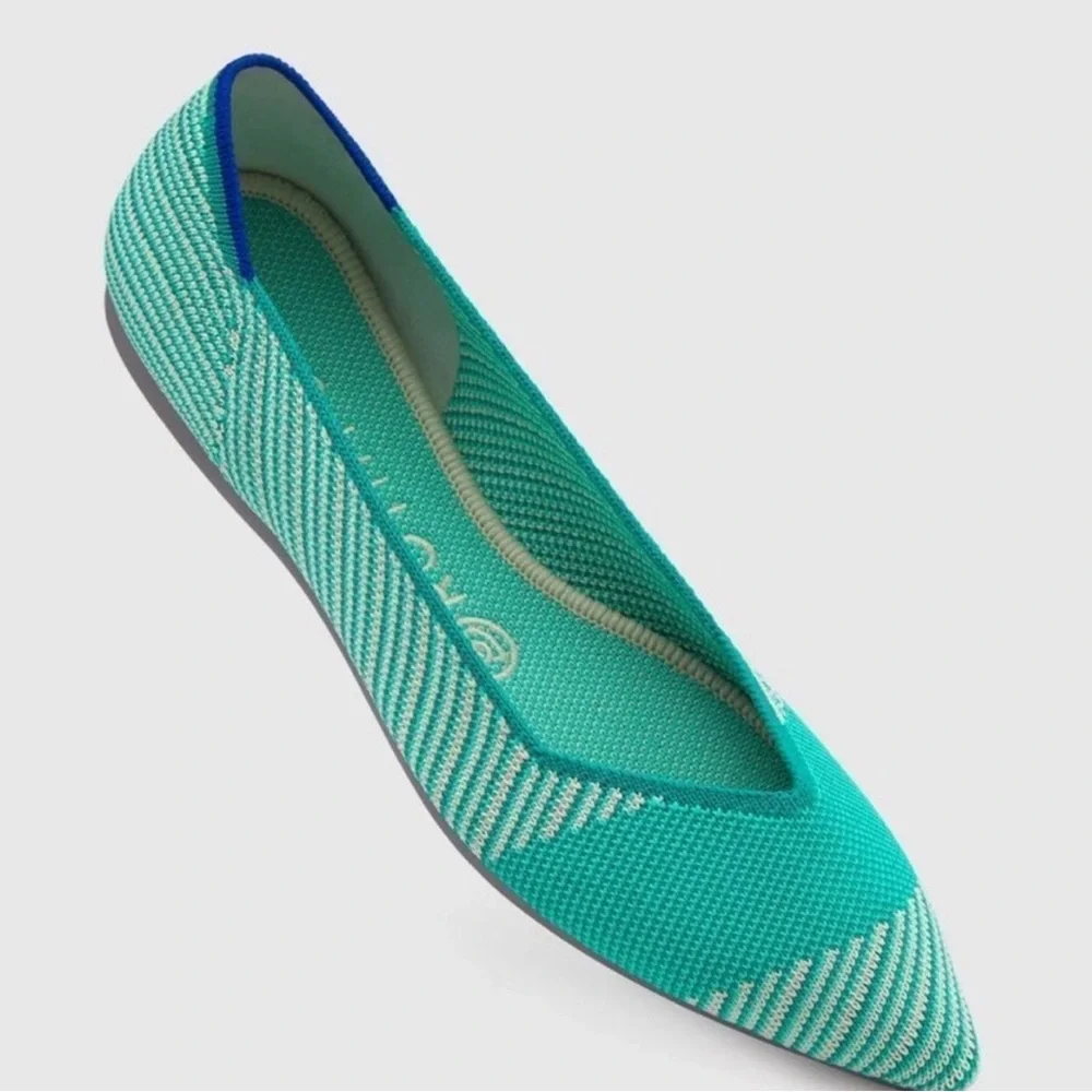 Rothy’s -women’s The pointed toe flats green teal striped knit ballet shoes 11.5